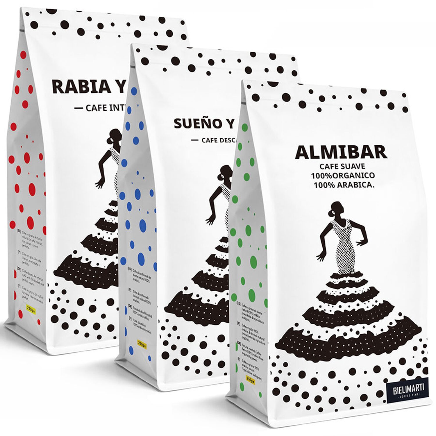 Pack Descubrimiento Bielimarti: bolsas de café Almíbar, Rabia y Miel y Sueño y Pasión