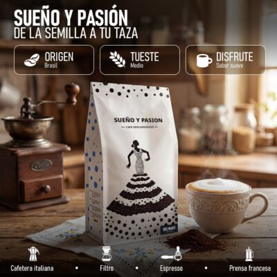 Café descafeinado Sueño y Pasión Bielimarti, 100 % arábica, bolsa de 250 g